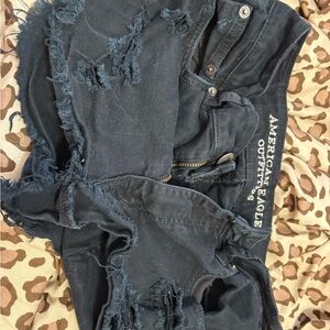 American Eagle Outfitters Frayed Dark Blue Denim Cutoff Shorts